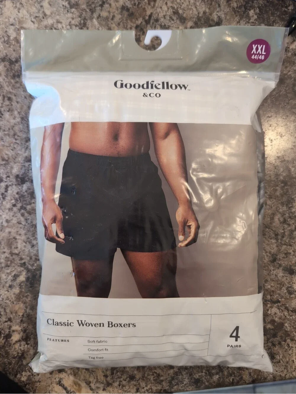 Goodfellow & Co. men's classic woven boxers, 4pk gray/black patterns, Size XXL